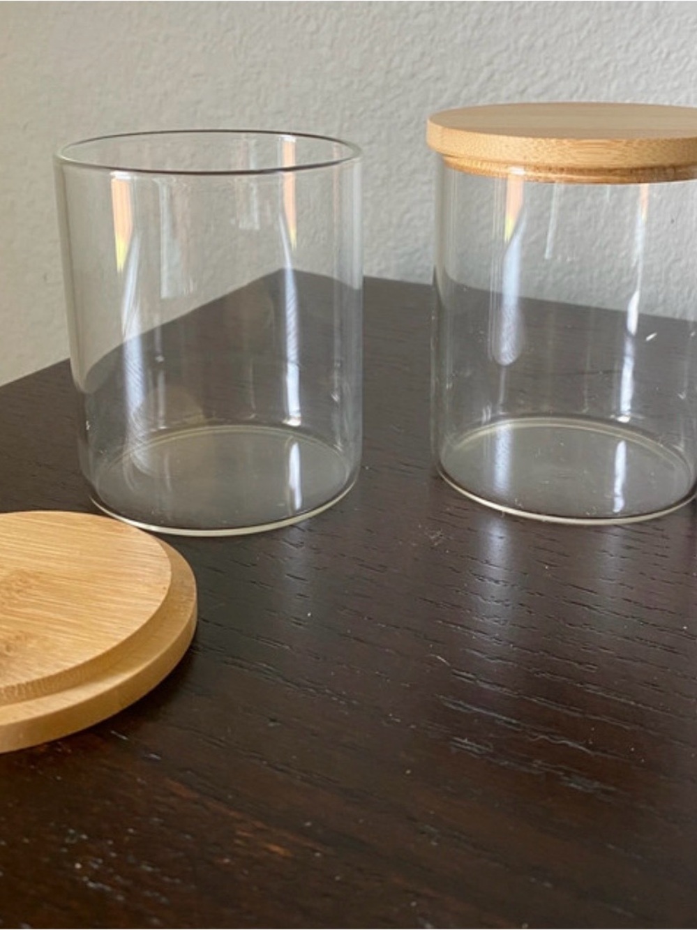 Glass Containers with wooden lids